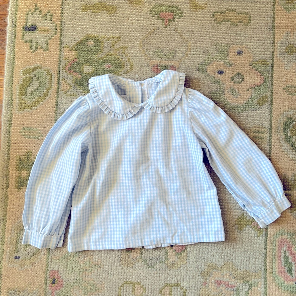 Little English 24 Mo Girls blue & white Checked Top w/ ruffle Peter Pan collar